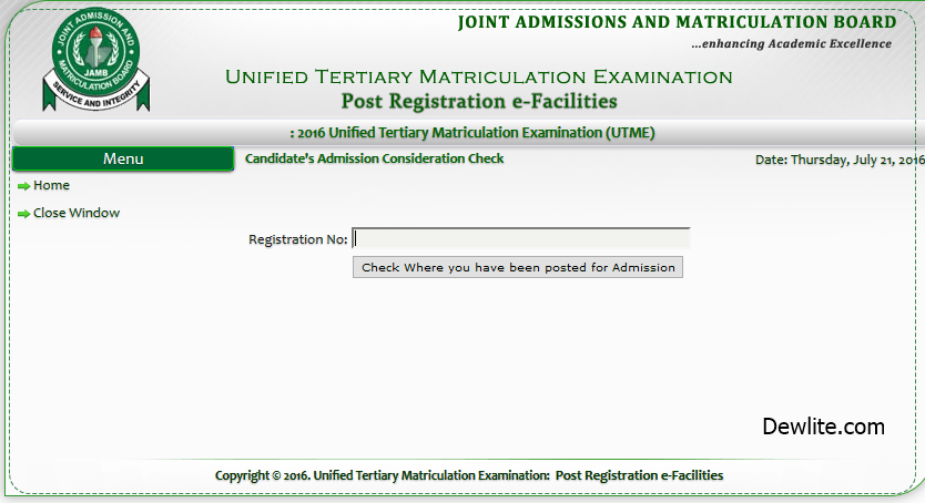 JAMB Admission Consideration Status 2016