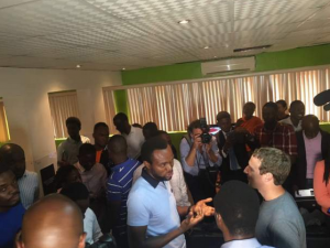 Mark Zuckerberg facing thr media in Nigeria