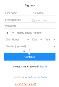 yahoo mail sign up step three