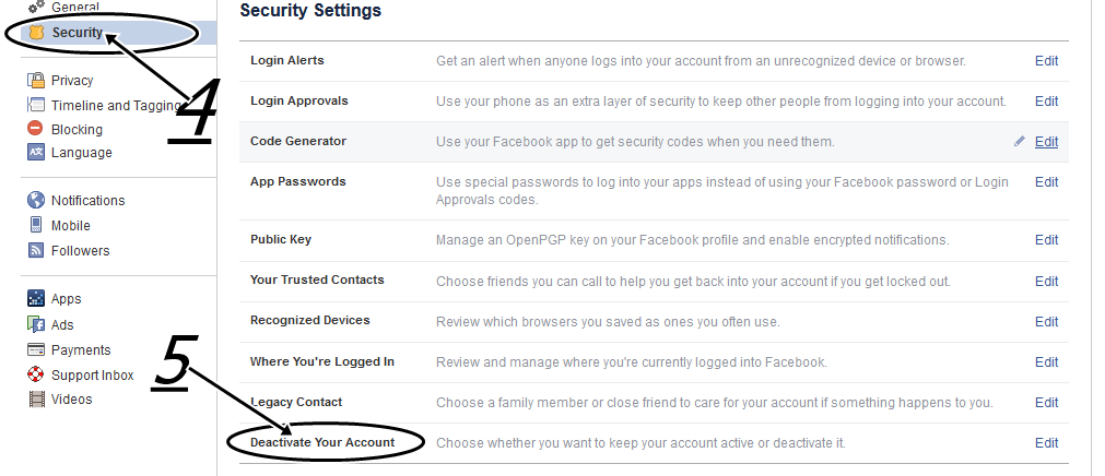Deactivate Facebook account