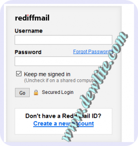 Rediff mail email login page