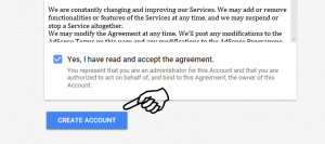Apply for Adsense Create account